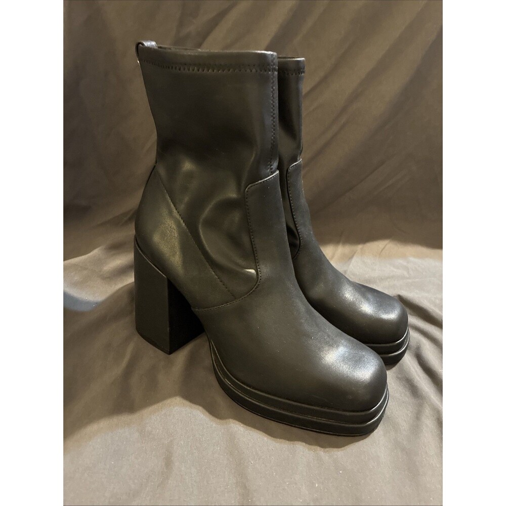 Steve Madden Black Zip Up Block Heel Enzo Boots Biker Moto Womens Size 8.5